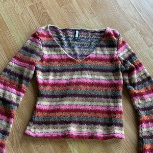 Forever 21 Colorful Striped V-Neck Sweater